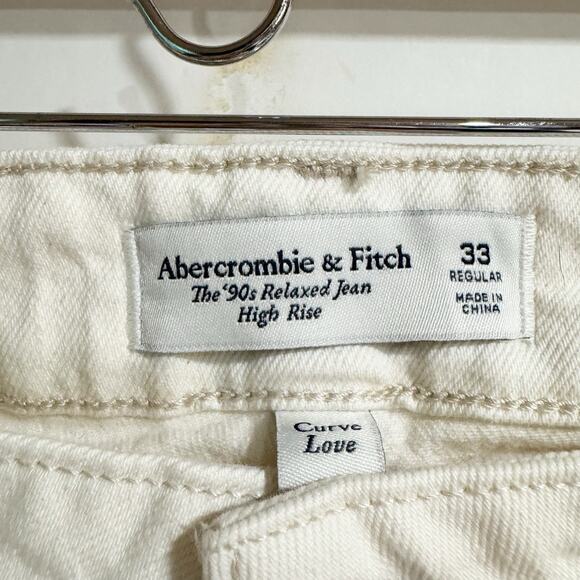 Abercrombie Fitch Curve Love High Rise 90s Relaxed Jean Ecru Studded Women 33 - Picture 4 of 7